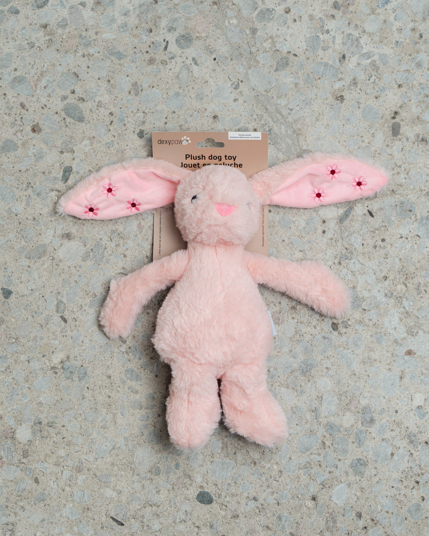 Dexypaws - Lapin Rose Poudré en Peluche avec Couineur - Jouet pour Chiens