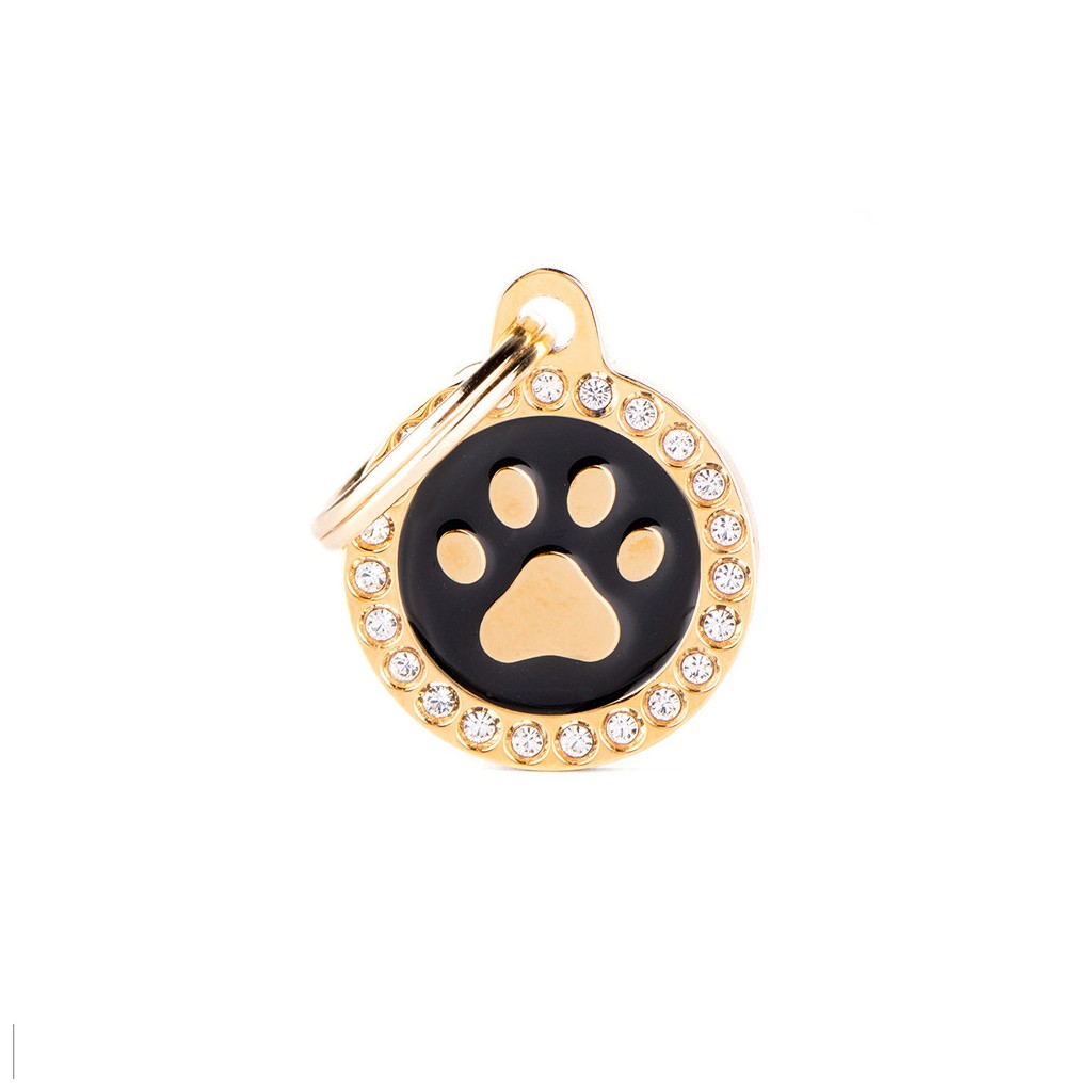 My Family - Glam Patte Encerclé Doré & Noir - Médaille d'Identité pour Chiens