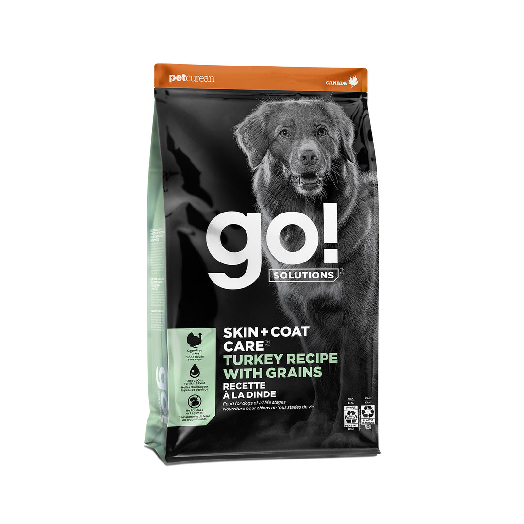 Petcurean Go! Solutions - Soins Peau et Pelage, Dinde - Nourriture Sèche avec Grains pour Chiens
