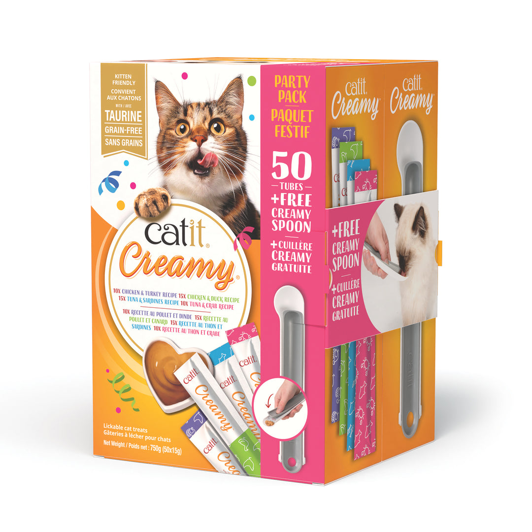 Catit Creamy - Festif, Assortiment avec Cuillère - Gâteries à Lécher Sans Grains pour Chats