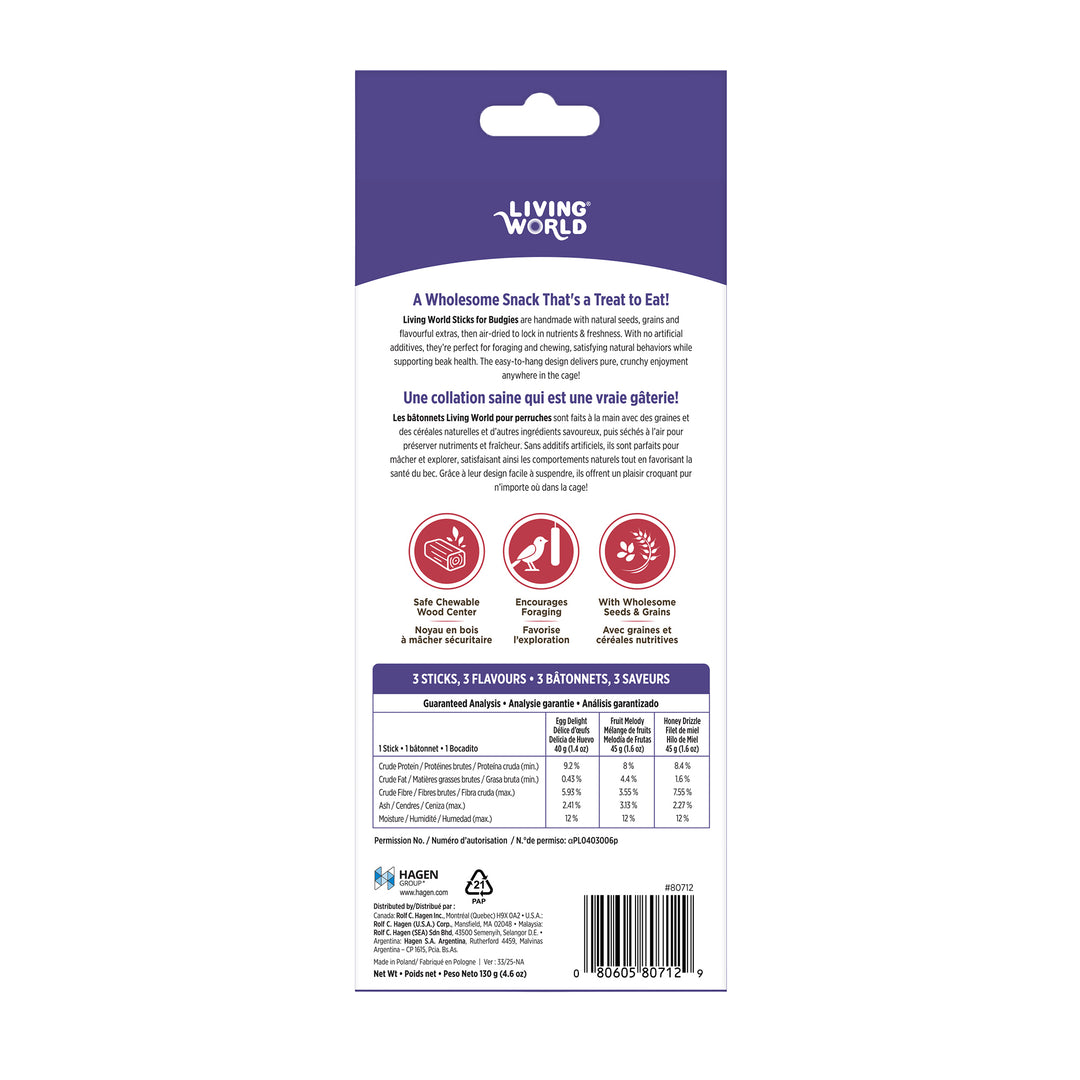 Living World - Bâtonnets Saveurs Variées - Gâteries pour Perruches