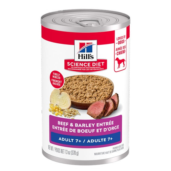 Hill's Science Diet - Entrée de Boeuf et Orge - Nourriture Humide pour Chiens Adultes 7+ Ans