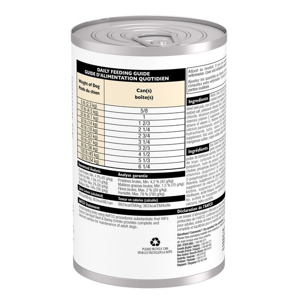 Hill's Science Diet - Entrée de Boeuf et Orge - Nourriture Humide pour Chiens Adultes 1-6 Ans