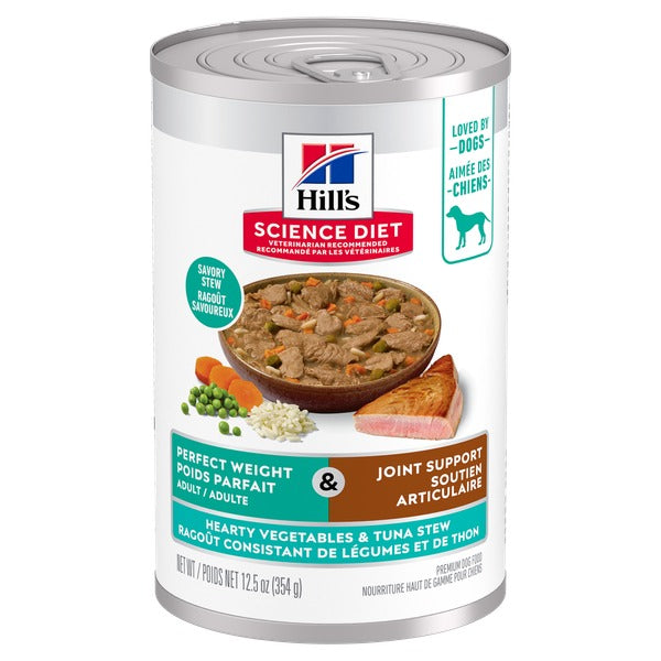 Hill's Science Diet - Poids Parfait et Soutien Articulaire - Ragoût de Légumes et Thon - Nourriture Humide pour Chiens Adultes