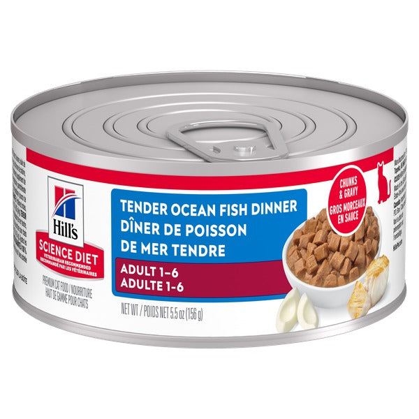 Hill's Science Diet - Dîner de Poisson de Mer Tendre en Sauce - Nourriture Humide pour Chats Adultes 1-6 Ans