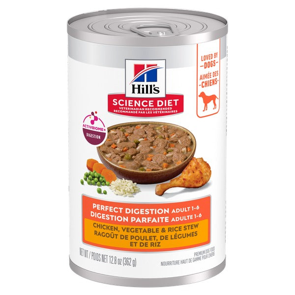 Hill's Science Diet - Digestion Parfaite - Ragoût de Poulet, Légumes et Riz - Nourriture Humide pour Chiens Adultes 1-6 Ans