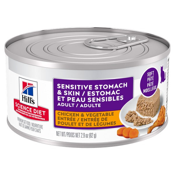 Hill's Science Diet - Chat Adulte Estomac et Peau Sensible Pâté de Poulet et Légumes - Nourriture Humide pour Chats