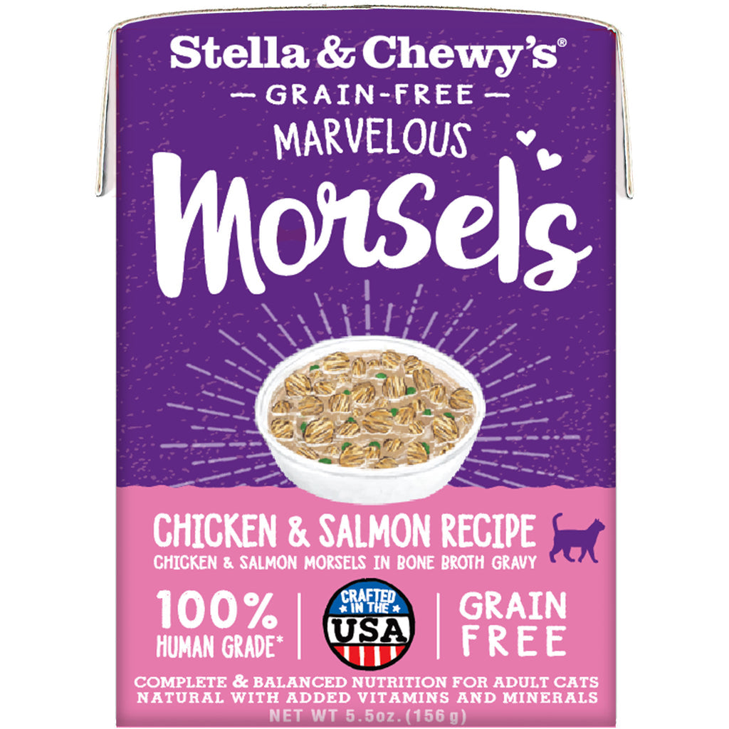 Stella & Chewy's Marvelous Morsels - Bouchées de Poulet et de Saumon en Sauce au Bouillon d’Os - Nourriture Humide Sans Grains pour Chats en Tetra Pak