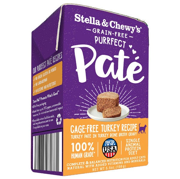 Stella & Chewy's Purrfect Paté - Chat Pâté de Dinde Élevé en Liberté dans un Bouillon - Nourriture Humide Sans Grains pour Chats en Tetra Pak