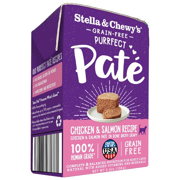 Stella & Chewy's Purrfect Paté - Chat Pâté de Poulet et Saumon dans un Bouillon - Nourriture Humide Sans Grains pour Chats en Tetra Pak