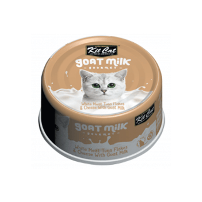 Kit Cat Gourmet - Chat Thon et Fromage avec Lait de Chèvre - Nourriture Humide Sans Grains pour Chats