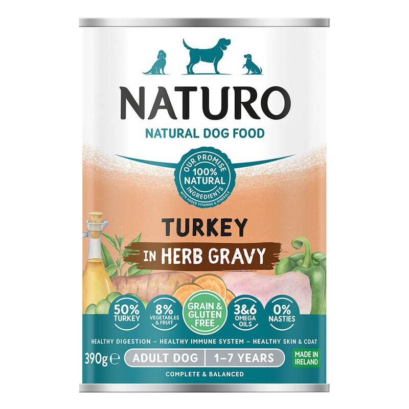 Naturo - Dinde en Sauce aux Herbes - Nourriture Humide Sans Grains pour Chiens Adultes 1-7 Ans en Sachet
