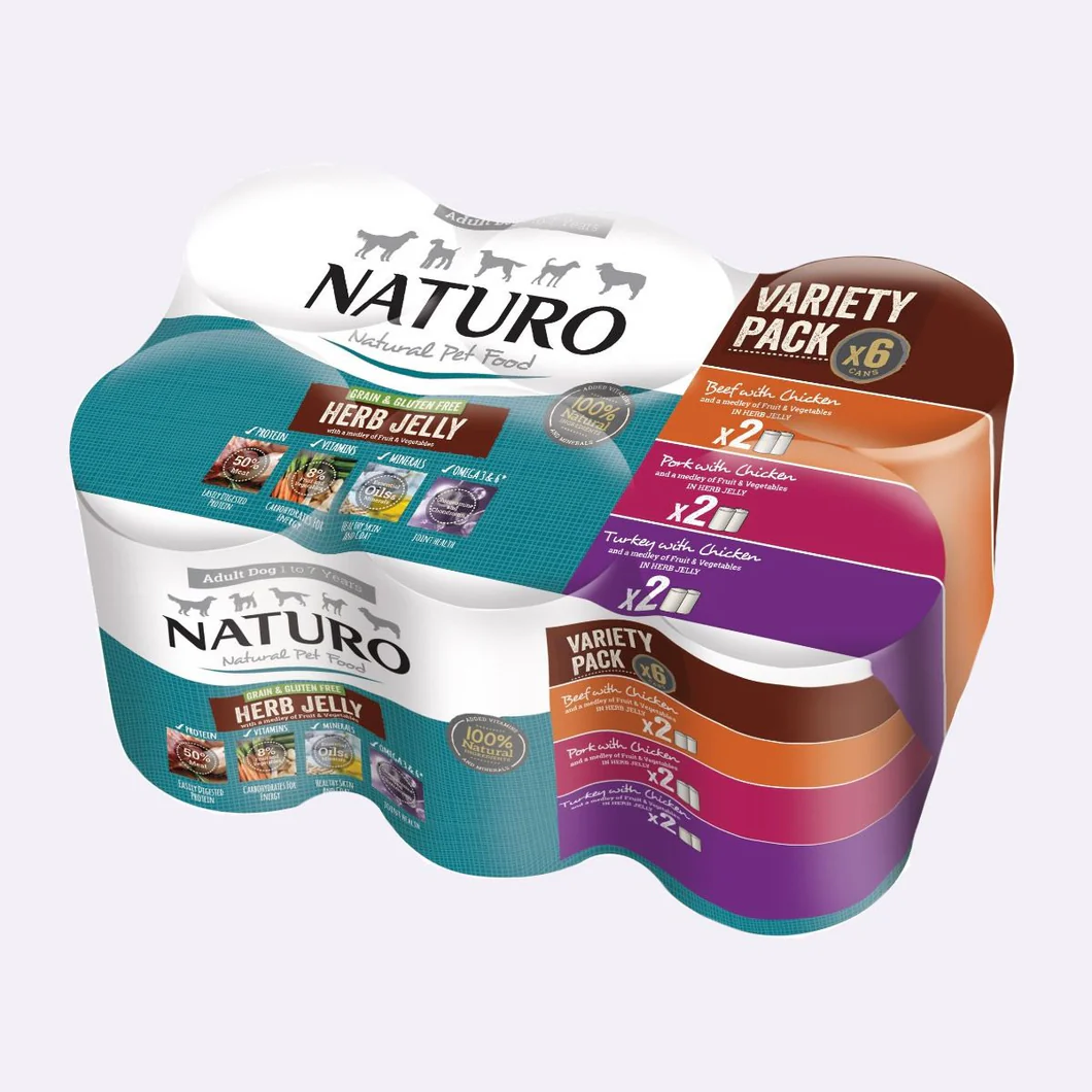 Naturo - Sélection de Viandes en Gelée aux Herbes - Nourriture Humide Sans Grains pour Chiens Adultes 1-7 Ans en Sachet