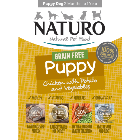 Naturo Mini - Chiot Poulet, Patate et Légumes - Nourriture Humide Sans Grains en Pochette pour Chiens
