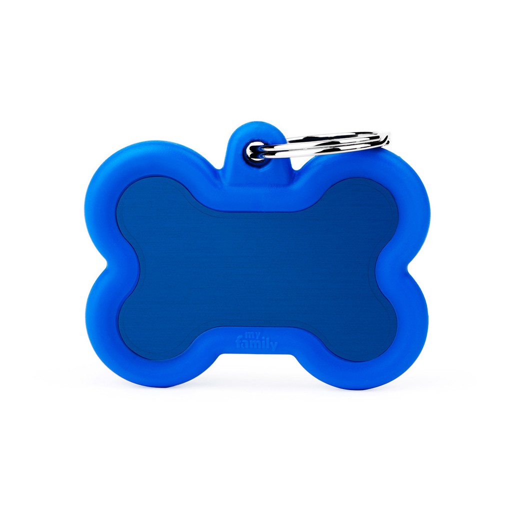 My Family - Hushtag Os Aluminium Bleu/Caoutchouc Bleu - Médaille d'Identité pour Chiens