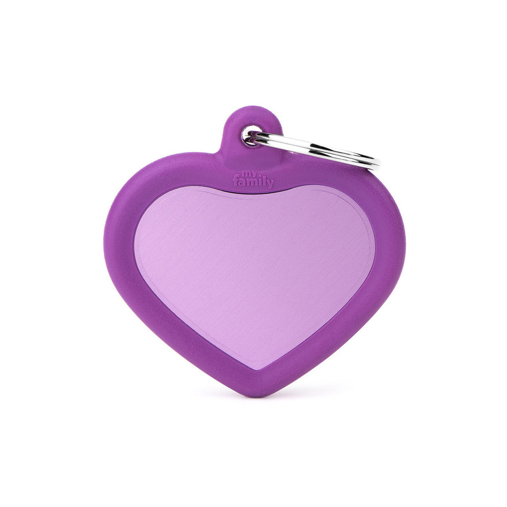 My Family - Hushtag Coeur Aluminium Violet/Caoutchouc Violet - Médaille d'Identité pour Chiens
