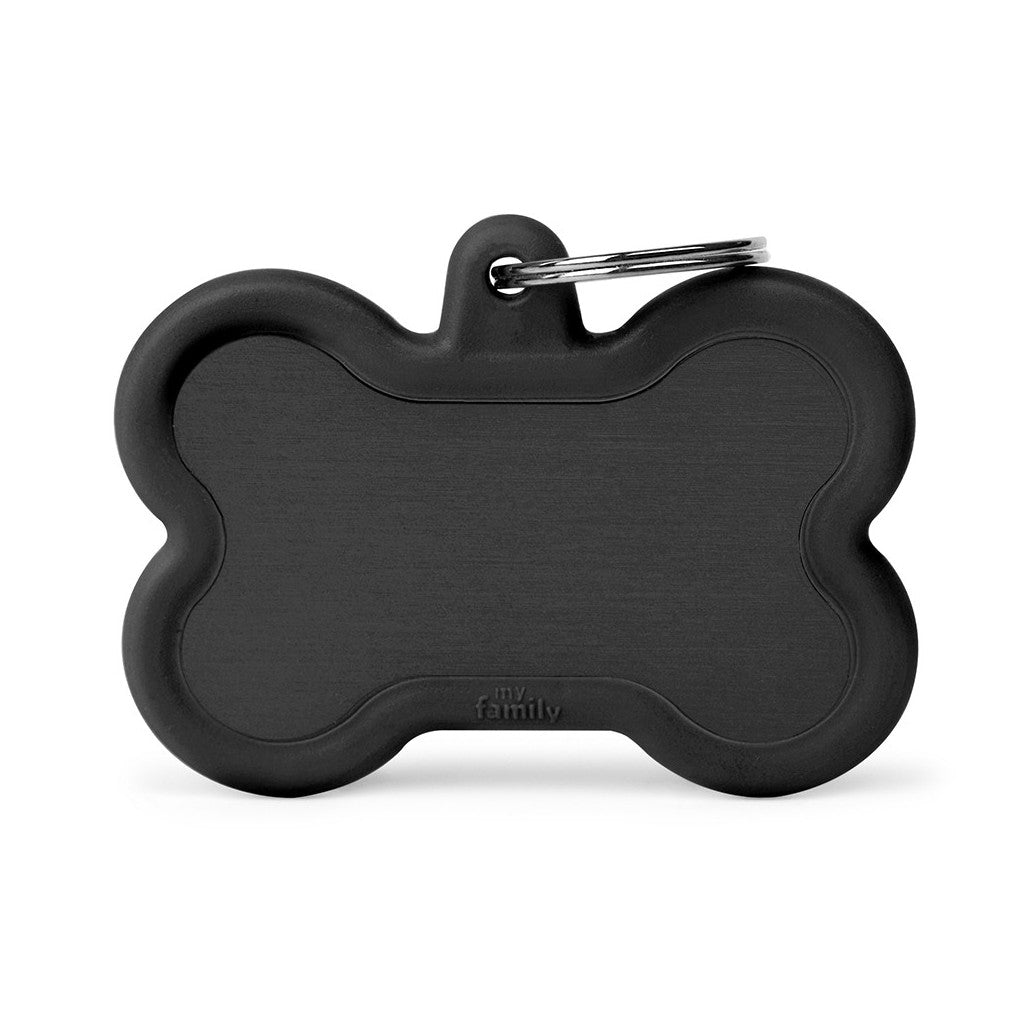 My Family - Hushtag Os Aluminium Noir/Caoutchouc Noir - Médaille d'Identité pour Chiens