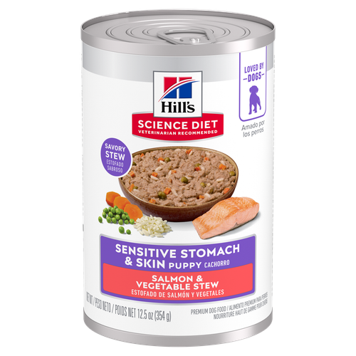 Hill's Science Diet - Estomac et Peau Sensibles - Ragoût de Saumon et Légumes - Nourriture Humide pour Chiots