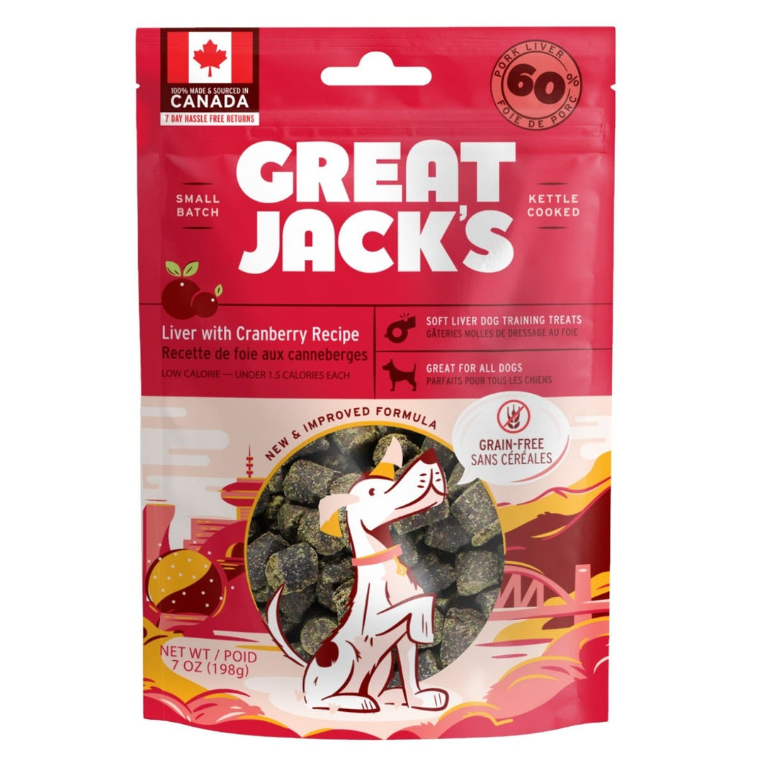 Great Jack's - Foie de Porc aux Canneberges - Gâteries d'Entaînement Tendres Sans Grains pour Chiens