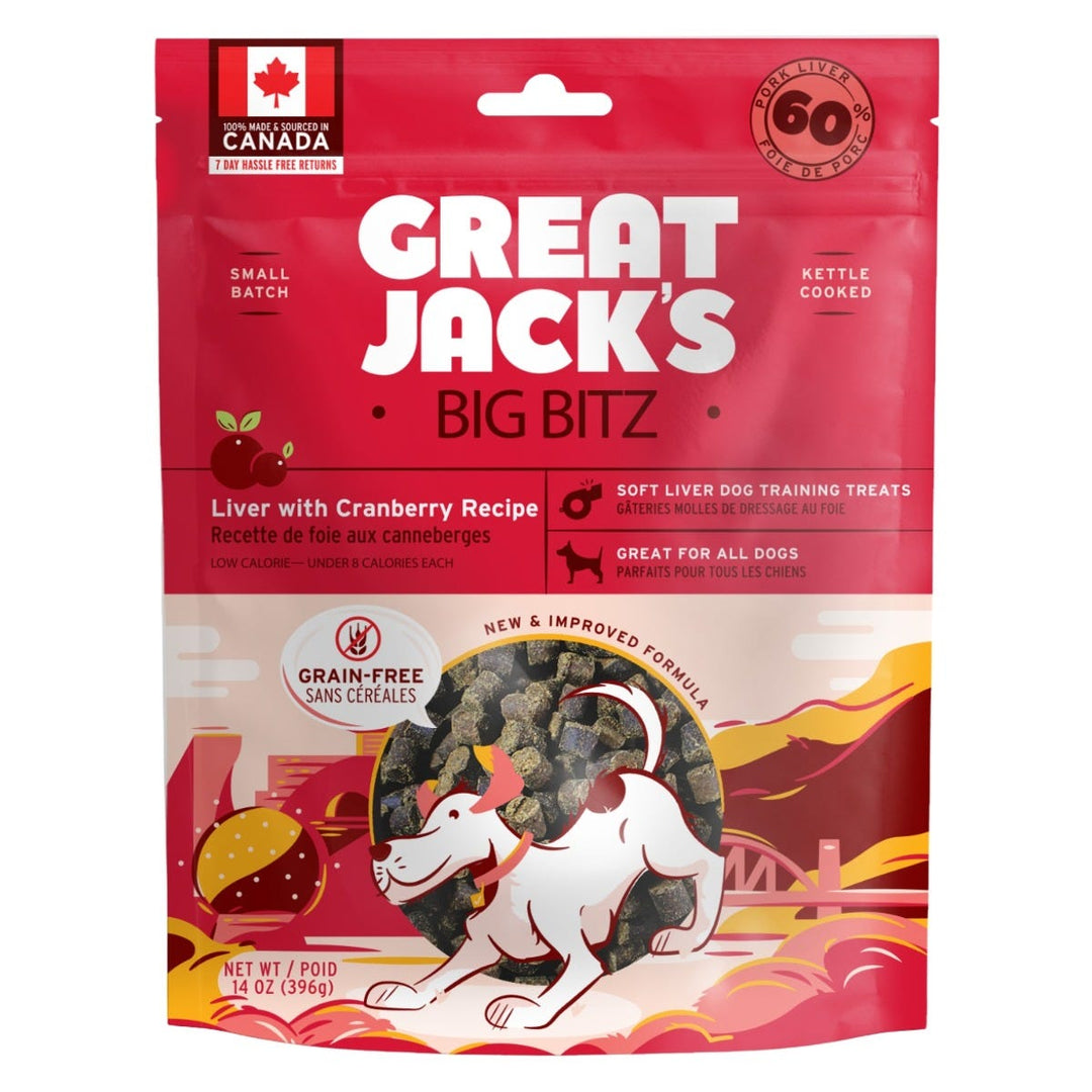 Great Jack's - Foie de Porc aux Canneberges - Gâteries d'Entaînement Tendres Sans Grains pour Chiens