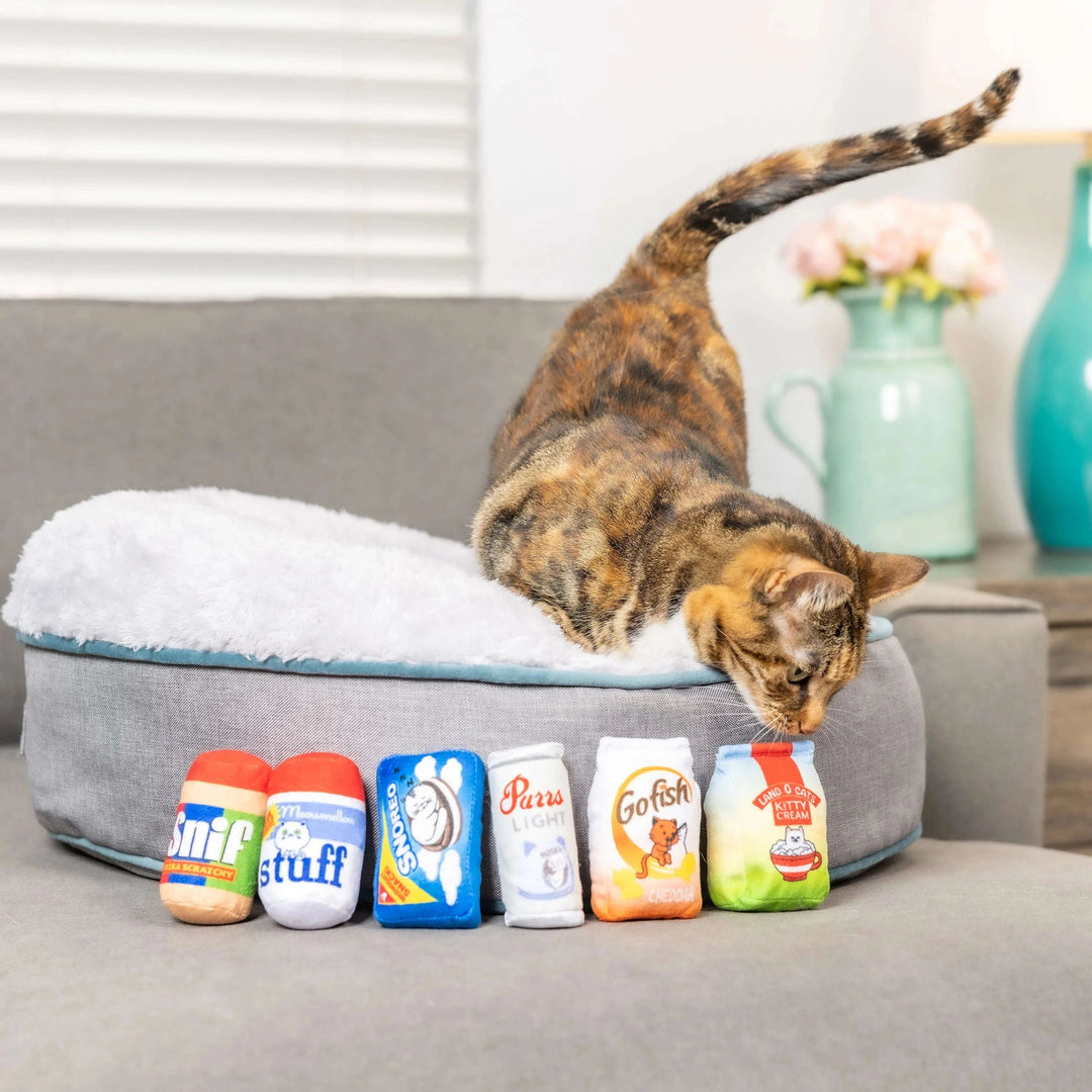 Kittybelles - Pot de Beurre d'Arachide Snif avec Herbe à Chat - Jouet en Peluche Froissé pour Chats