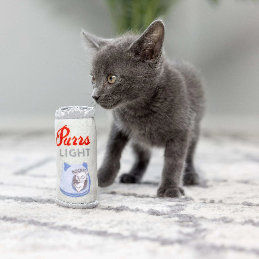 Kittybelles - Canette de Bière Purrs Light avec Herbe à Chat - Jouet en Peluche Froissé pour Chats