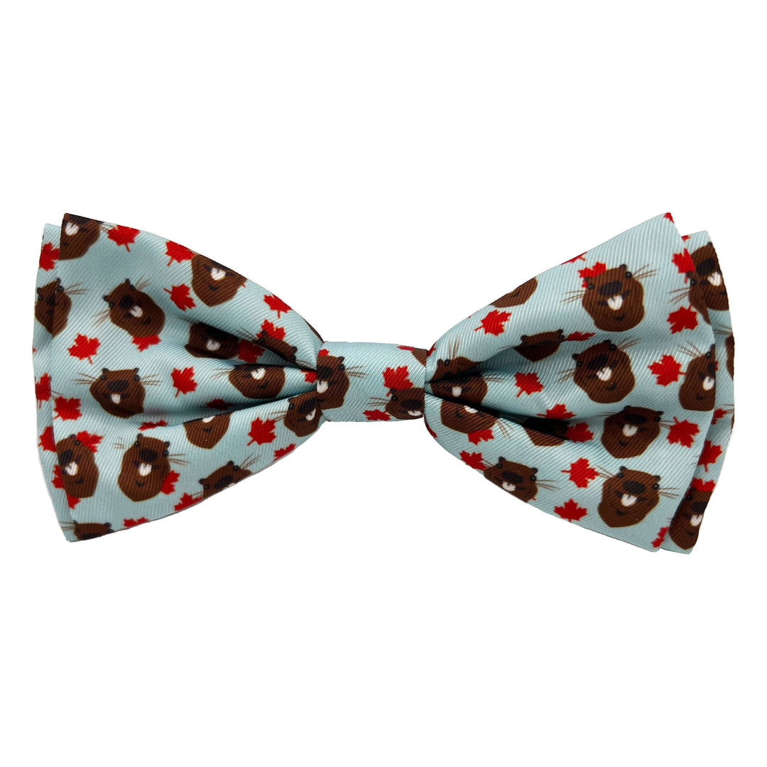 Huxley & Kent - Noeud Papillon Blanc avec Motifs Castor et Feuille d'Érable pour Chiens