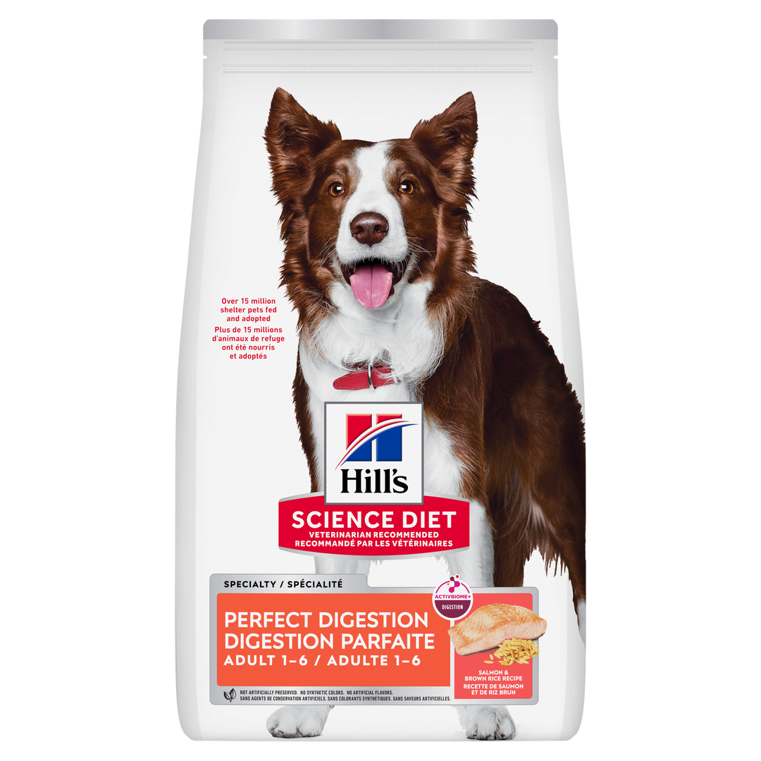 Hill's Science Diet - Digestion Parfaite (Perfect Digestion), Saumon et Riz Brun - Nourriture Sèche pour Chiens Adultes 1-6 Ans