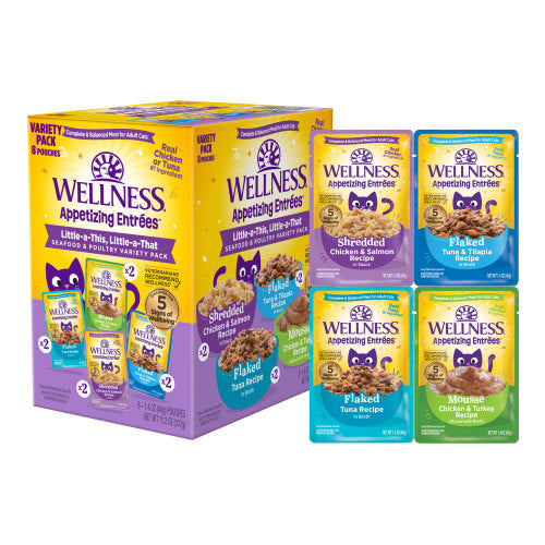 Wellness Appetizing Entrees - Ensemble Varié Fruits de Mer et Volaille - Nourriture Humide Sans Grains pour Chats