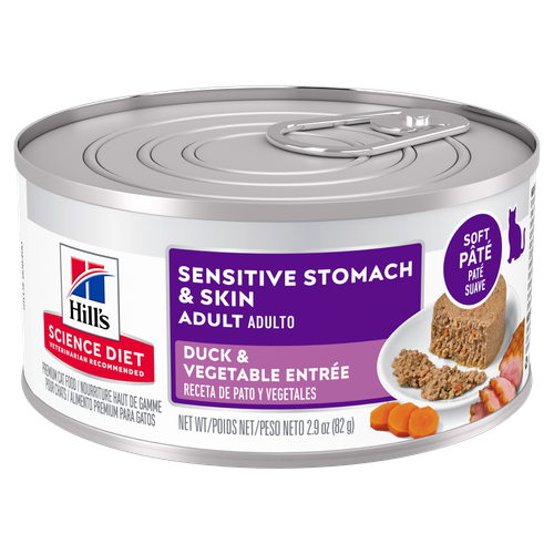 Hill's Science Diet - Estomac et Peau Sensibles - Entrée de Canard et Légumes - Nourriture Humide pour Chats Adultes