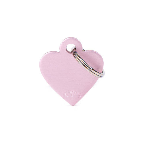 My Family - Basic Coeur Aluminium Rose - Médaille d'Identité pour Chiens