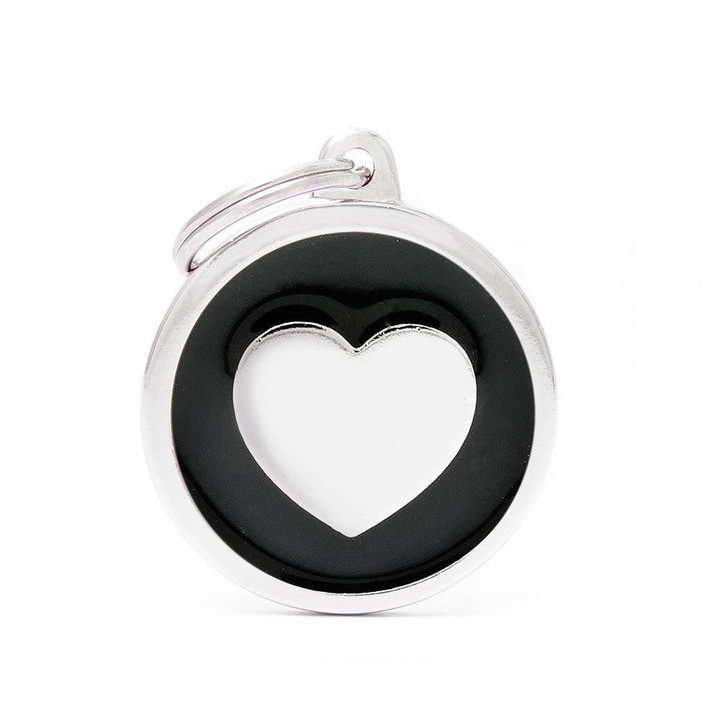 My Family - Classic Coeur Encerclé Noir - Médaille d'Identité pour Chiens