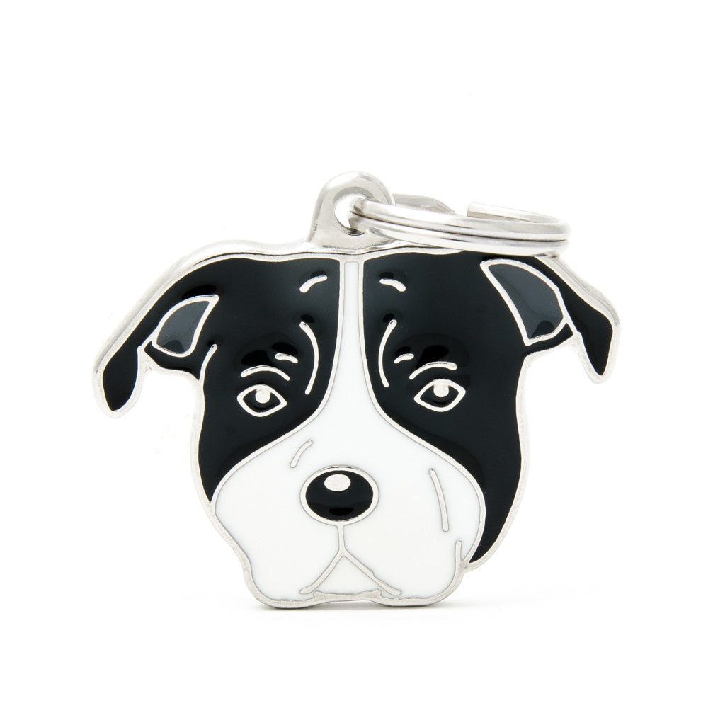 My Family - Friends Amstaff Noir & Blanc - Médaille d'Identité pour Chiens