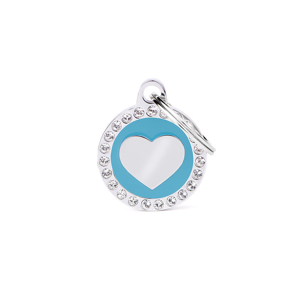 My Family - Glam Coeur Encerclé Bleu Clair - Médaille d'Identité pour Chiens