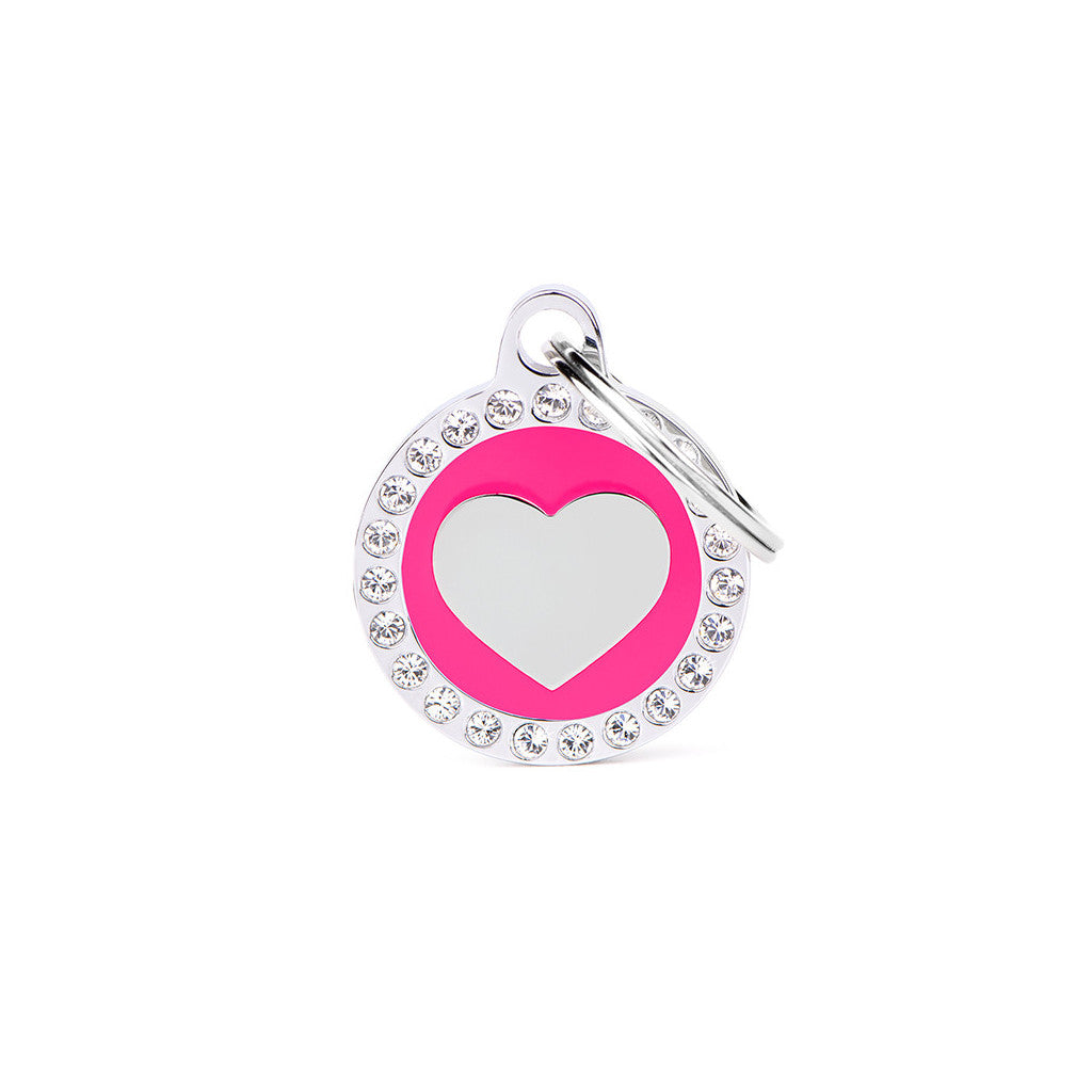 My Family - Glam Coeur Encerclé Rose - Médaille d'Identité pour Chiens