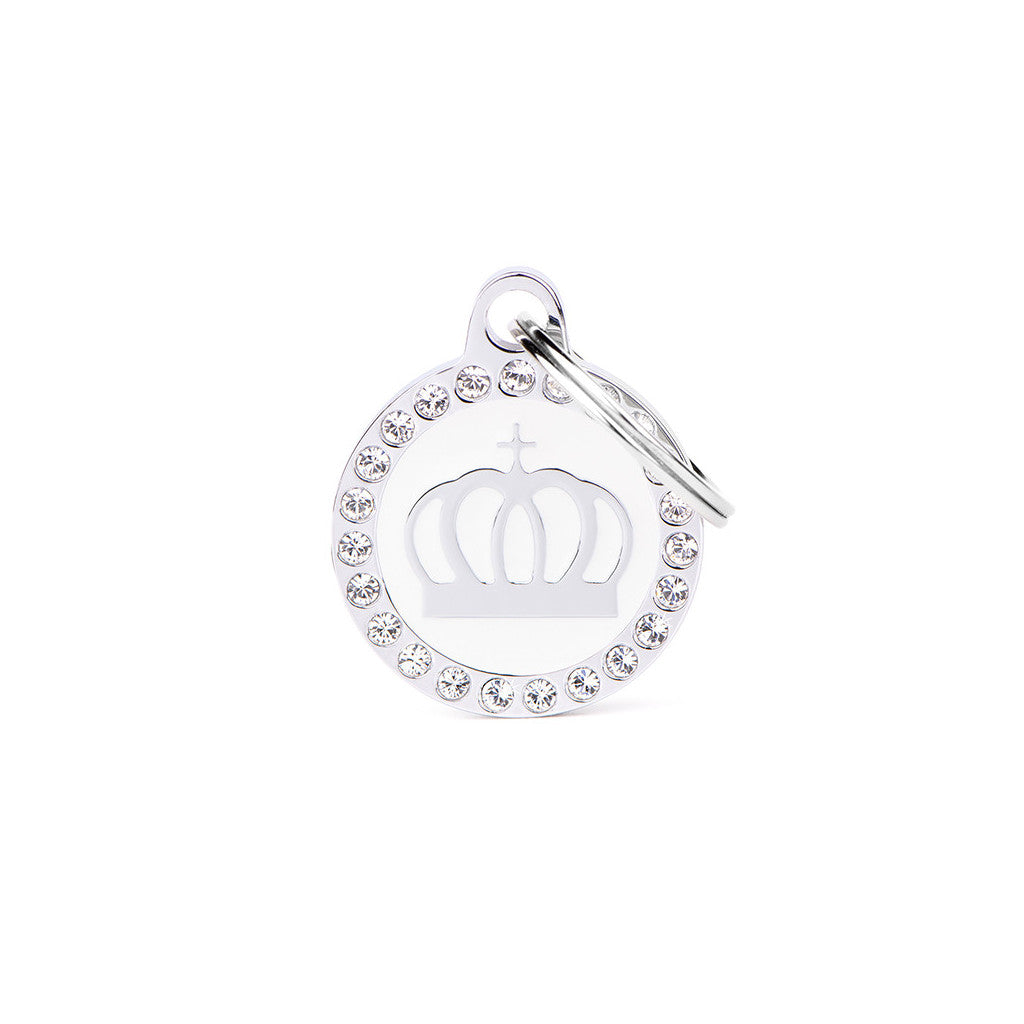 My Family - Glam Couronne Encerclé Blanc - Médaille d'Identité pour Chiens