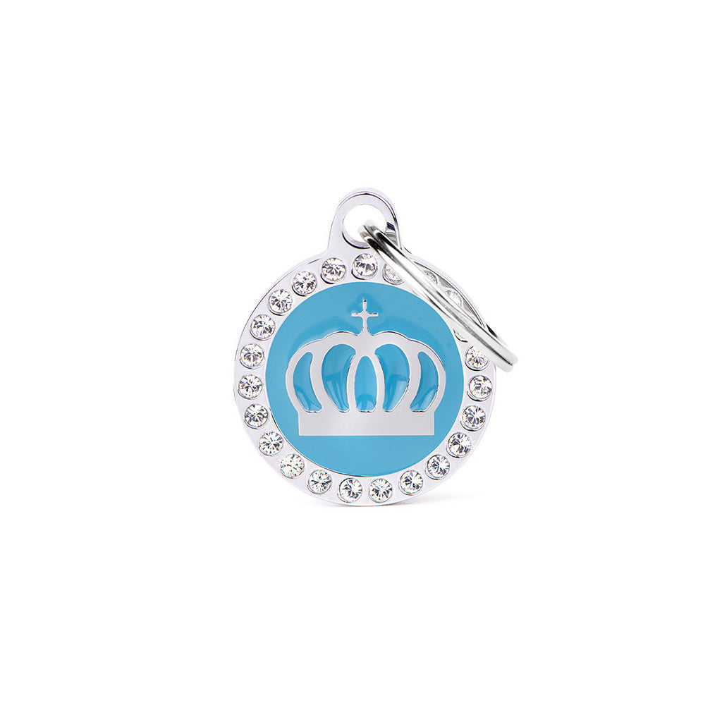 My Family - Glam Couronne Encerclé Bleu Clair - Médaille d'Identité pour Chiens