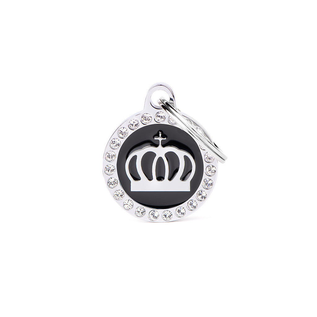 My Family - Glam Couronne Encerclé Noir - Médaille d'Identité pour Chiens
