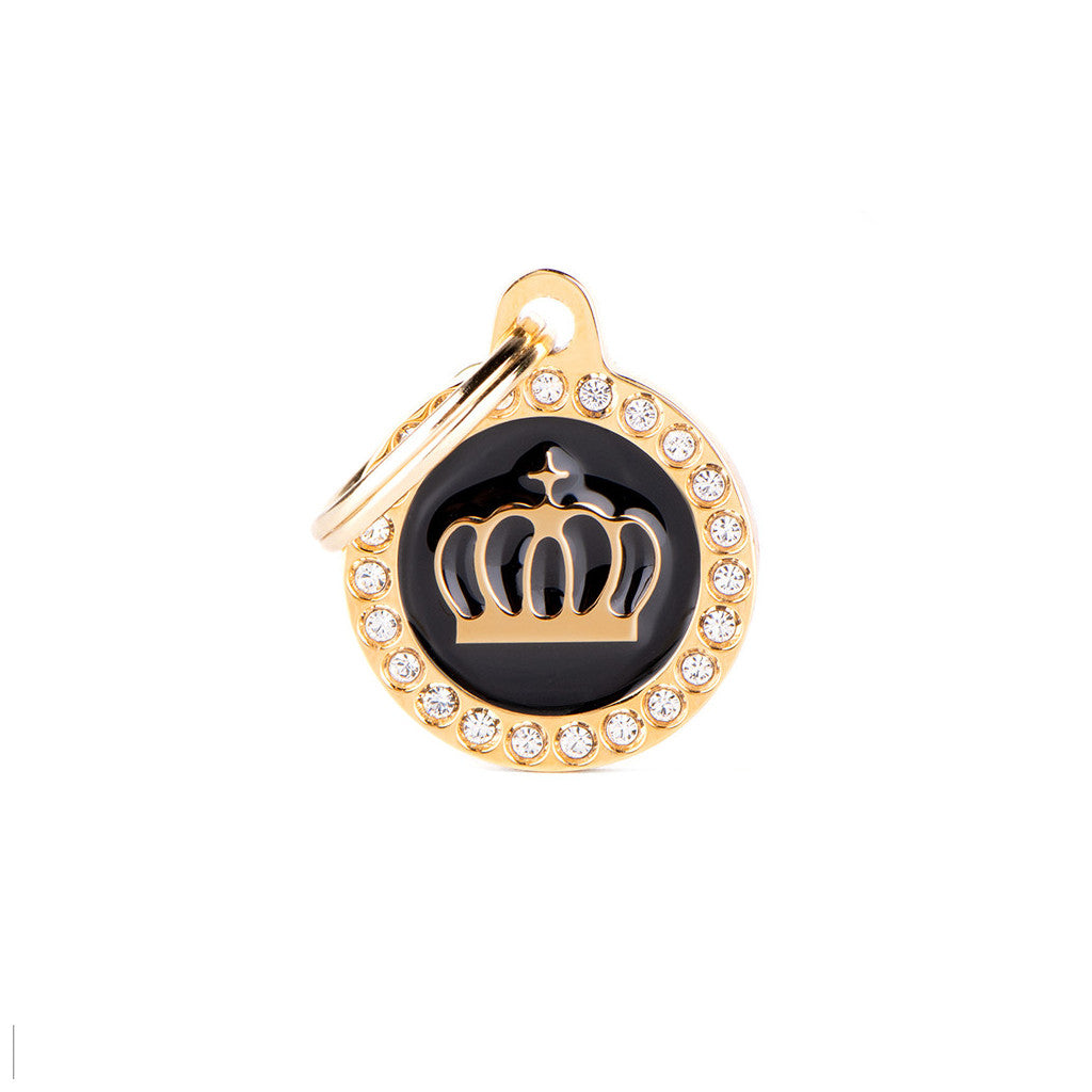 My Family - Glam Couronne Encerclé Doré & Noir - Médaille d'Identité pour Chiens