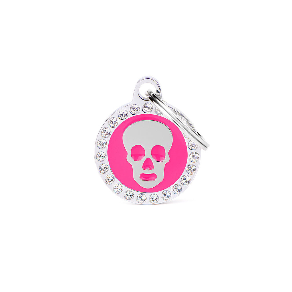 My Family - Glam Crâne Encerclé Rose - Médaille d'Identité pour Chiens