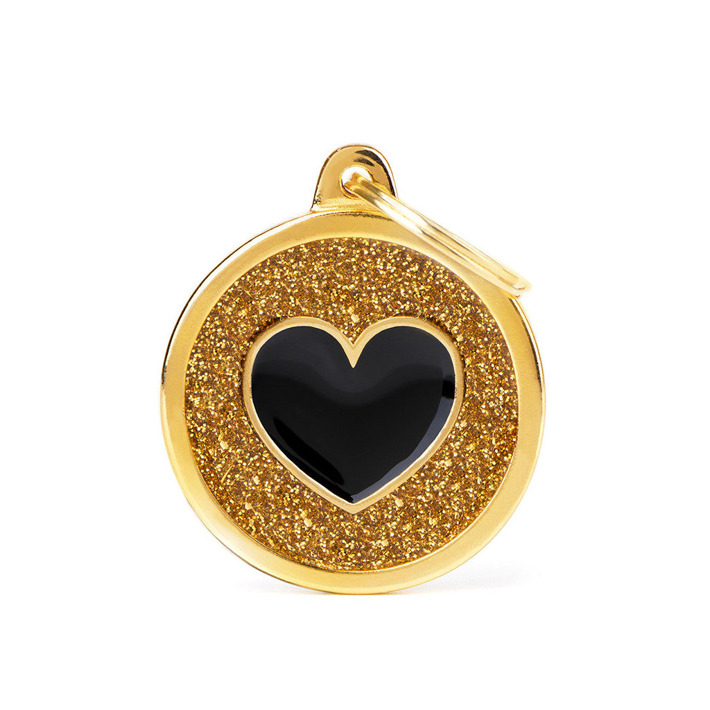My Family - Brillance Coeur Encerclé Doré - Médaille d'Identité pour Chiens