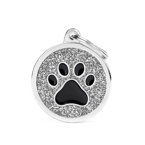 My Family - Brillance Patte Encerclé Gris - Médaille d'Identité pour Chiens