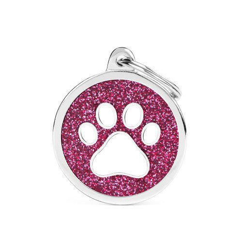 My Family - Brillance Patte Encerclé Rose - Médaille d'Identité pour Chiens