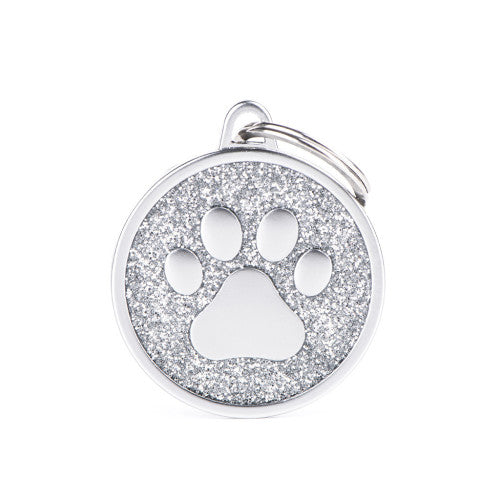 My Family - Patte Encerclée Brillance Mat Chrome - Médaille d'Identité pour Chiens