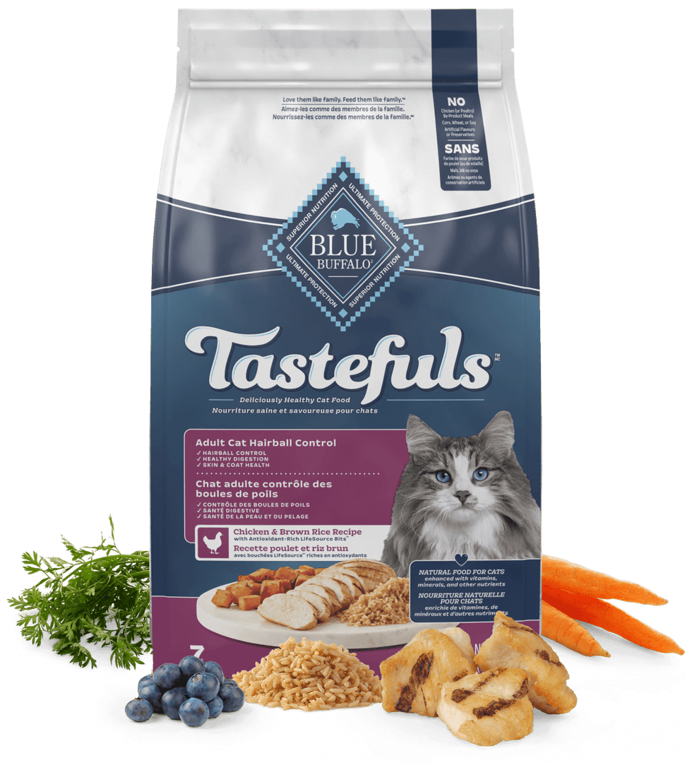 Blue Tastefuls - Contrôle des Boules de Poils, Poulet et Riz Brun - Nourriture Sèche pour Chats Adultes
