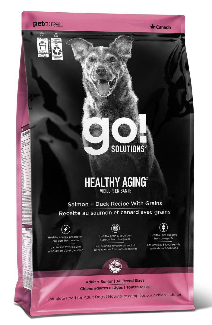 Petcurean Go! Solutions - Vieillir en Santé, Saumon et Canard - Nourriture Sèche avec Grains pour Chiens