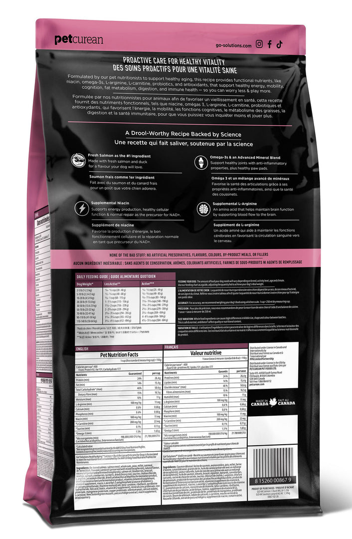 Petcurean Go! Solutions - Vieillir en Santé, Saumon et Canard - Nourriture Sèche avec Grains pour Chiens
