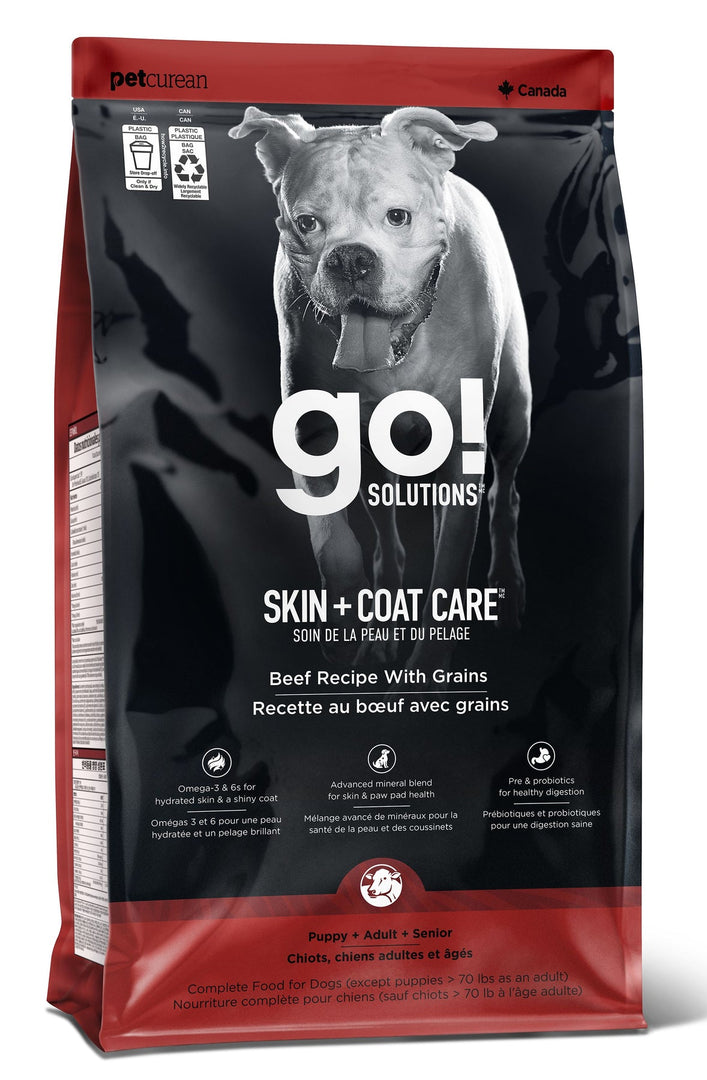 Petcurean Go! Solutions - Soins Peau et Pelage, Boeuf - Nourriture Sèche avec Grains pour Chiens