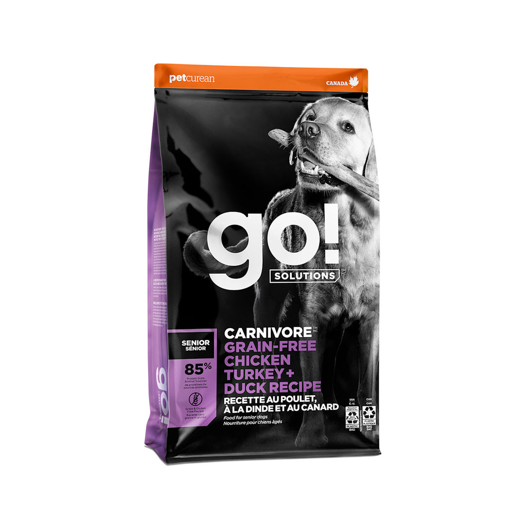 Petcurean Go! Solutions Carnivore - Poulet, Dinde et Canard - Nourriture Sèche Sans Grains pour Chiens Seniors