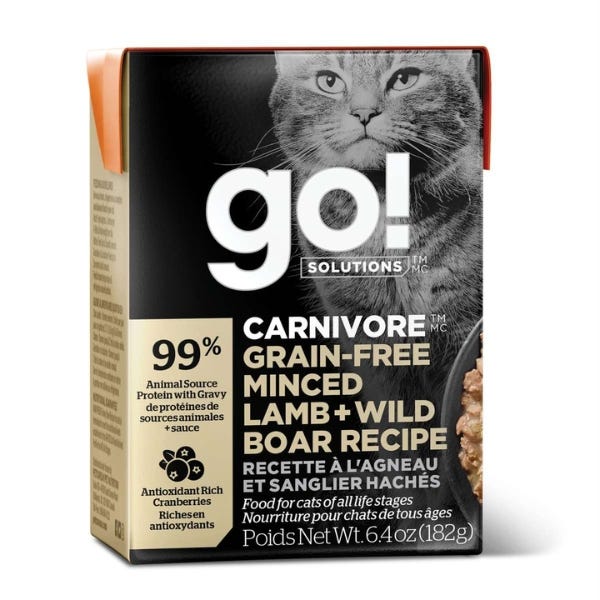 Petcurean Go! Solutions Carnivore - Agneau et Sanglier Haché - Nourriture Humide Sans Grains pour Chats en Tetra Pak